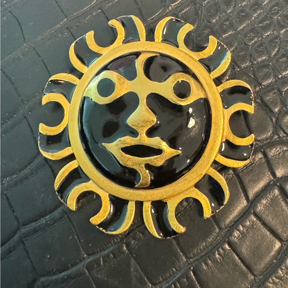 Black and Gold Sun Face Brooch
